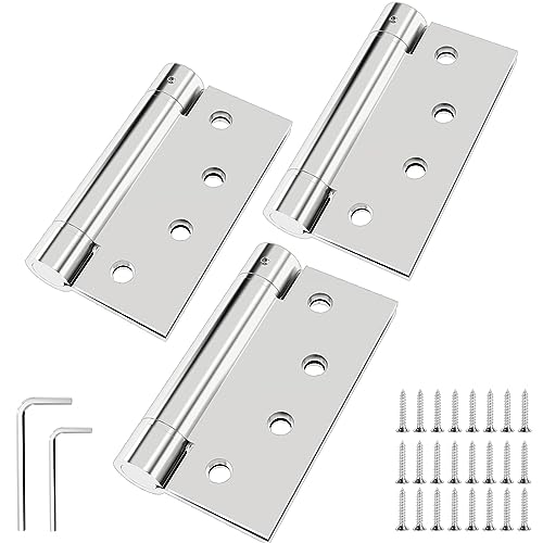Self Closing Door Hinges 3Pack Spring Hinge 304 Stainless Steel Spring Loaded Hinges with Square Corners Heavy Duty Adjustable Tension Self Closing Hinges 4 inch - style: C hole - Square