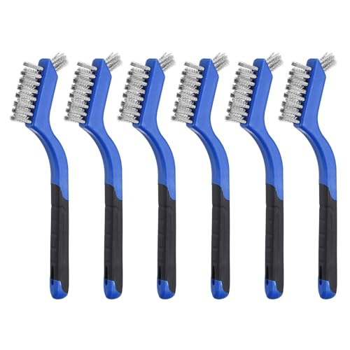 HARFINGTON 6pcs Wire Brushes Stainless Steel Cleaning Brushes with Curved Handle Dual Head for Cleaning Scrubbing Rust Dirt Paint Removal, Blue - color: Blue