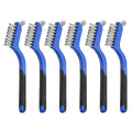 HARFINGTON 6pcs Wire Brushes Stainless Steel Cleaning Brushes with Curved Handle Dual Head for Cleaning Scrubbing Rust Dirt Paint Removal, Blue - color: Blue