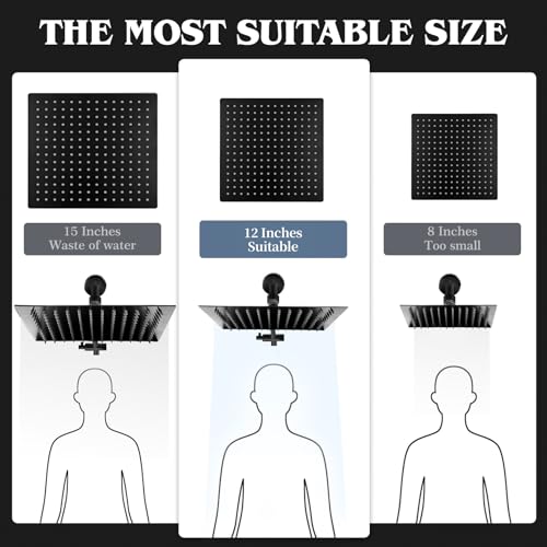 12 Inch Shower Head, Rain Shower Head with Adustable Extension Arm, Detachable Matte Black Rina Shower Head with Handheld Spray, High Pressure Shower Hose with Holder in Bathroom(Black) - color: Black, size: 12 Inch