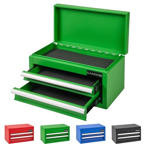 Mini Tool Box - Metal Tool Chest with 2 Drawers & PVC Drawer Liners - Green - color: Green