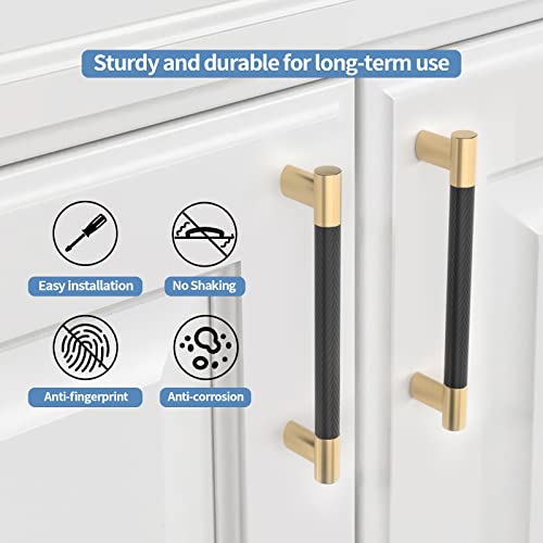 Black & Gold Knurled Cabinet Handles Kitchen Pulls 3 Inch 10 Pack - color: Black and Gold, size: 3" Hole Center