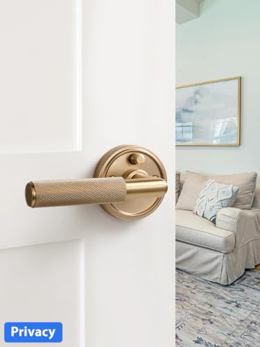 Knurled Door Lever Champagne Bronze Privacy Door Handle, 1 Pack - color: Champagne Bronze