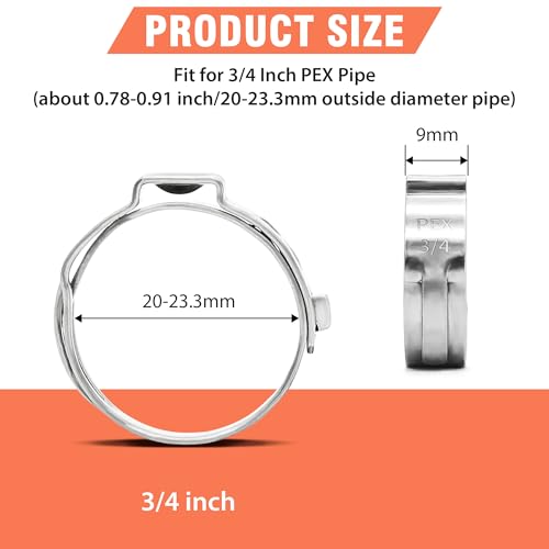 120pcs 3/4 inch PEX Cinch Clamps Rings, 304 Stainless Steel Pex Crimp Rings, Heavy Duty Thickened Single Ear Hose Clamps for PEX Tubing Pipe Fitting Connections - color: 120 Pcs, size: 3/4 inch