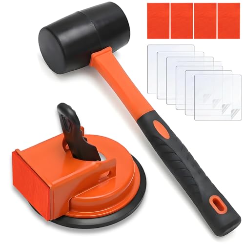Floor Gap Fixer Tool, Heavy Duty Floor Gap Repair Tool with Rubber Mallet, Includes 6 Reusable Sticky Pads for Fixer Vinyl Plank Flooring,Wood Floor,Tile,Laminate Flooring Tools - color: Orange