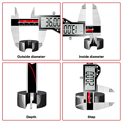 Qfun 6 Inch Digital Vernier Caliper Metal Metric Precision Measuring Tools | IP54 Waterproof ,Large LCD Screen & Auto-Off,Inch/Millimeter/Fraction Measurement Micrometer for Jewelry Engineer Carpenter