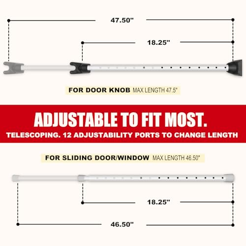 Door Security Bar & Portable Door Lock with Alarm (White) – High-Grade Iron Door Jammer & 130dB Alarm for Home, Apartment, Hotel & Travel Safety – (Black)