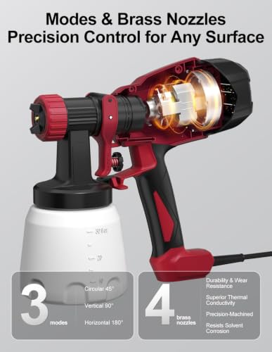 Paint Sprayer, Electric Spray Paint Gun, 3 Modes & 4 Brass Nozzles - color: Red