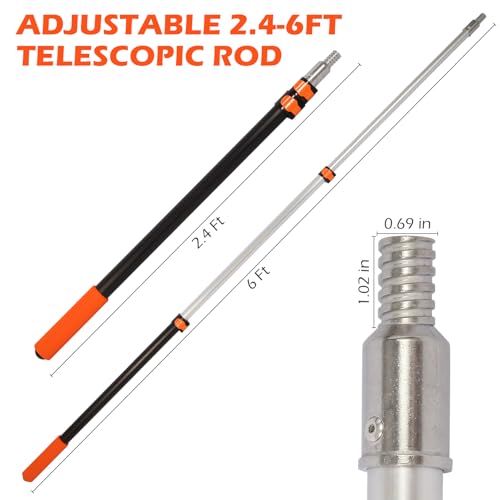 2.4–6 FT Telescoping Extension Pole, Lightweight Aluminum Extendable Paint Roller Pole for Painting, Dusting, Window Cleaning, Sturdy Extension Pole with Foam Grip - size: 6 FT Orange