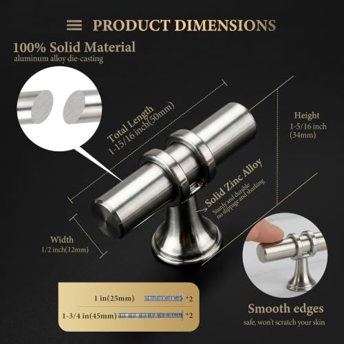 Haliwu 10Pack Brushed Nickel Cabinet Knobs | Solid Aluminum and Zinc Alloy, Single Hole, Kitchen Knobs for Drawer Dresser Hardware - color: Brushed Nickel, size: 2-inch (50mm) single hole