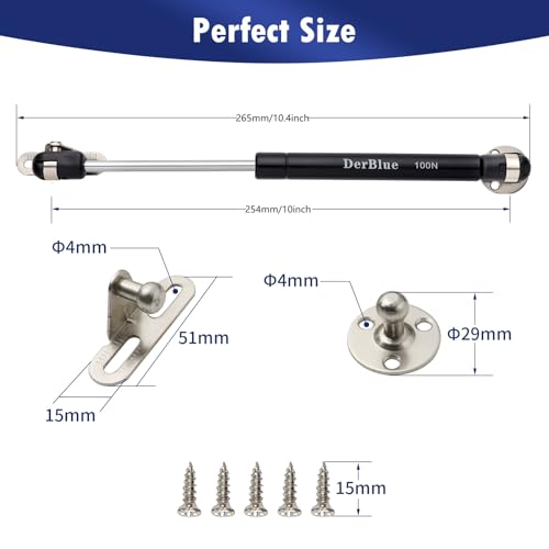 DerBlue 4-Pack 10inch 100N/25lb Gas Struts for Cabinets - Professional Cabinet Shocks and Gas Struts - color: Black