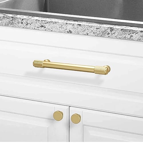 10 Pack Brushed Brass Kitchen Cabinet Knobs Knurled Cabinet Knobs Gold Drawer Knobs Kitchen Cabinet Hardware Handles - color: Brushed Brass, size: Standard