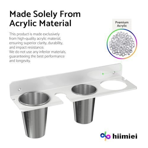 HIIMIEI Hair Tool Organizer Wall Mount, White Acrylic Hot Tool Holder with 2Cups, Bathroom Hair Styling Accessories Storage Organizer for Flat Iron, Blow Dryer, Curling Wand