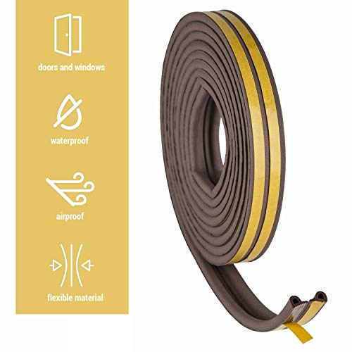 CANOPUS Weather Stripping Door & Window Seal Strip, Weather Stripping Door Seal, Self Adhesive with Double D-Shaped Section Profile, Insulation Roll, 2 Rolls of 2 Strips, 8ft Each, Total 32ft, Brown - color: Brown