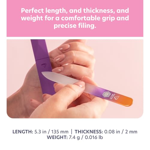 Bona Fide Beauty Czech Glass Nail File with Protective Case (Gold Violet) | Genuine Bohemian Czech glass nail file for natural nails, reusable etched fine grit nail filer, easy to wash, sustainable - color: Gold/Violet
