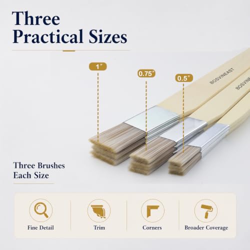 Trim Paint Brush Set, 9 pcs Small Angled Paint Brushes for Detail Painting