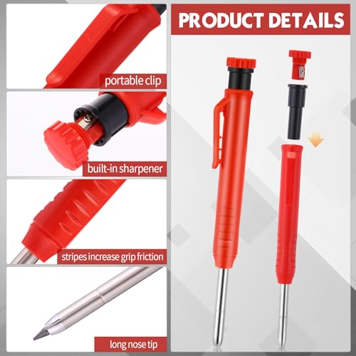 MotiMind 8 Pcs Mechanical Carpenter Pencils, 2.8mm, Black+red - color: Black+red