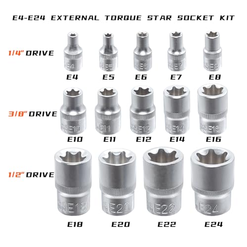 E-Torx Socket Set, 1/4" 3/8" 1/2" Drive - color: Blue Case, size: 14 PCS - E Socket