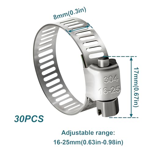 Hose Clamp, 30PCS Fuel Line Clamp, 5/8" to 1"(16-25mm) Radiator Hose Clamps - size: 16-25mm
