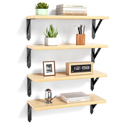 ROMGUAR CRAFT Wood Wall Floating Shelves Set of 4, 17" x 6" - Natural - color: Natural, size: 17" x 6"