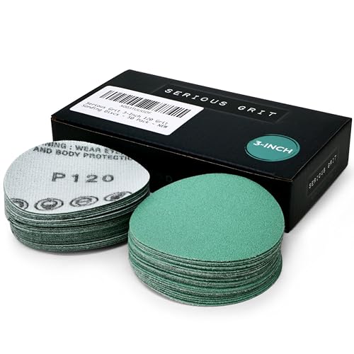 Serious Grit - 3-Inch P120 Grit Hook & Loop Sanding Discs - 50 Pack | For Woodturning, Drill Sanders, & More - No-Hole Heavy-Duty Hook & Loop Wet/Dry Film Sandpaper for Wood, Auto Body & Metal - style: 120 Grit