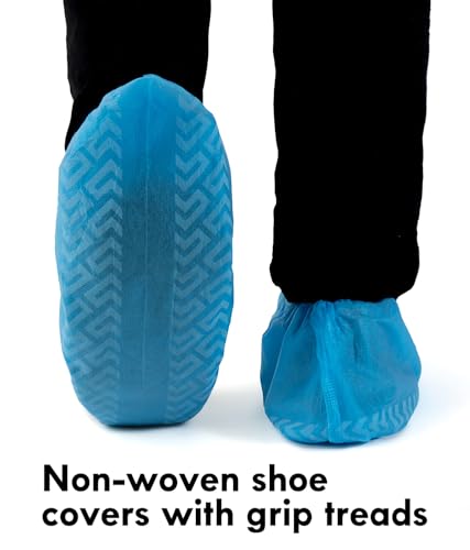 Shoe Covers Disposable for Indoor - 100 Pack Blue Boot Covers, Disposable Shoe Covers Non-slip, Booties for Shoe Covers Fits Up To 11 US Men and 12 US Women, Non-Woven Fabric - size: Blue Set of 100(L)