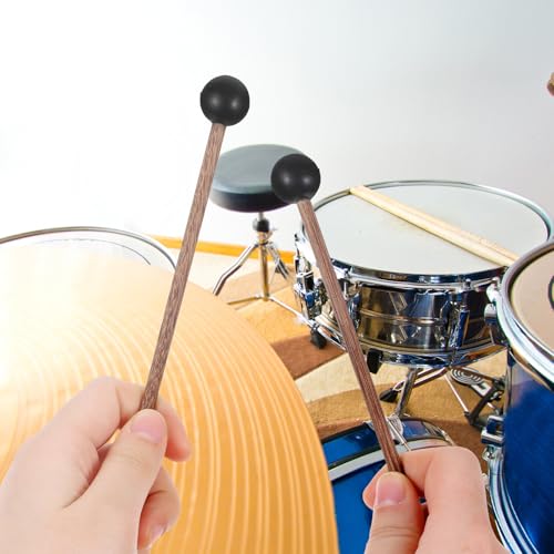 4 Pcs Steel Tongue Drum Mallets, Xylophone Mallet, Glockenspiel Mallets, 5.6 in Rubber Percussion Mallet, Rubber Drumsticks, Wooden Percussion Sticks, Black & White