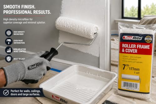 7-Inch Paint Roller Frame and High-Density Microfiber Cover Set - Professional Smooth-Rolling Paint Application Tool for Home Wall, Trim, and Ceiling Painting Projects - Single Pack Set - size: 7 Inch