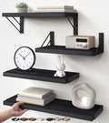BAYKA Wall Mounted Floating Bathroom Shelves, Wood(Black, Set of 4, 16in) - color: A. Black Board & Black Brackets, size: 16-inch Mixed
