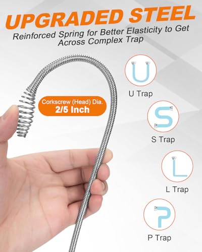 Drain Auger 25Ft, Drain Snake Auger Kit With Drill Adapter, Plumbing Snake Drain Hair Clog Removal Tool Set for Kitchen Bathroom Shower, Storage Bag and Gloves