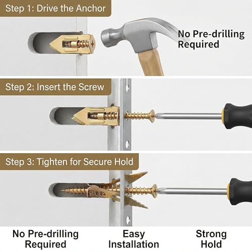 50Pcs Self Drilling Drywall Anchors with Screws Zinc Plated