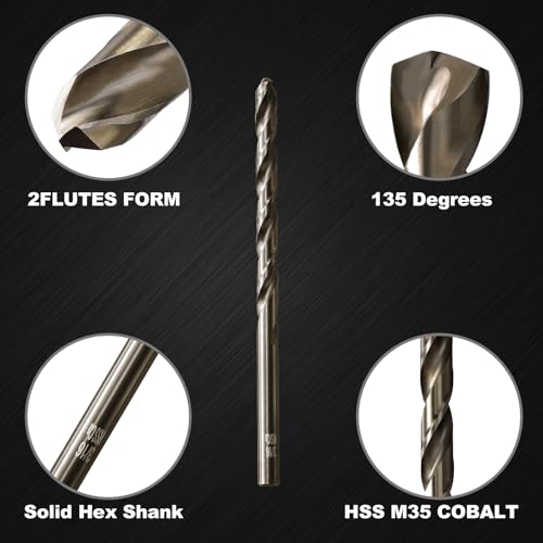3/16 Cobalt Drill Bit for Metal and Hard Steel(10Pcs),M35 High Speed Steel Twist Jobber Metal Drill Bits,with Index Storage Case - size: 3/16 in (10 pcs)