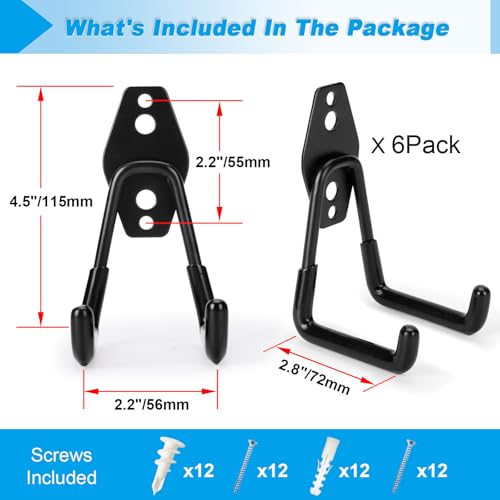 6 Pack Garage Hooks Heavy Duty - Supports 100 lbs - size: 6 Pack