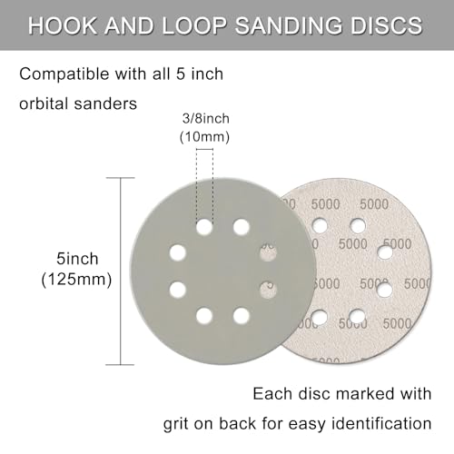 100Pcs 5 Inch Sanding Discs Hook & Loop 8-Hole Wet Dry Sandpaper 5000 Grit - style: 100Pcs 5000 Grit