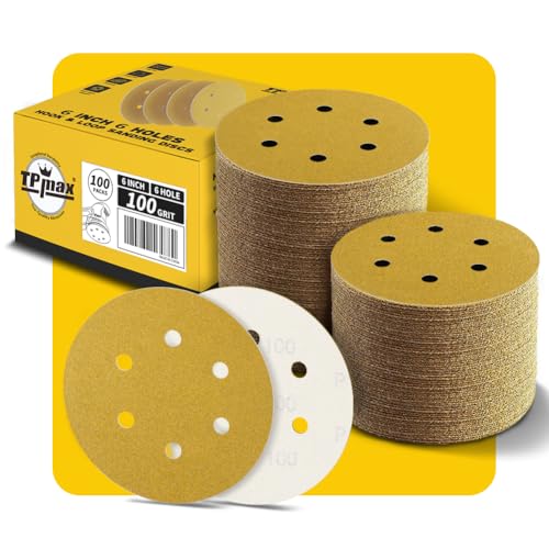 100PCS 6 Inch 100 Grit 150mm 6 Hole Sanding Discs Sandpaper - Premium Gold Round Hook and Loop for Random Orbital Sander - Ideal for Wood, Metal, Automotive - style: 100 Grit - 100 Pack