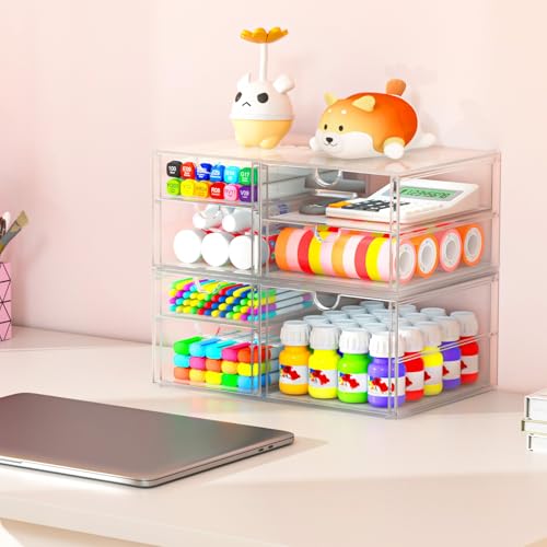 caktraie 4-Pack 4-Drawer Acrylic Storage Organizer for Desk, Crafts,Vanity - size: 4 Drawers