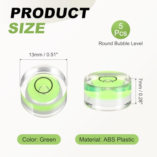 PATIKIL 5pcs Round Bubble Level 13x7mm Mini Circular Bullseye Spirit Levels Measuring Layout Tools for Leveling Camera Tripod Telescope Workshop Turntable Pictures Frame, Green