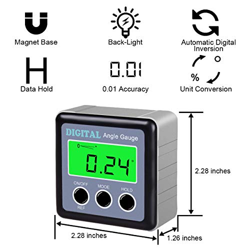Digital Angle Gauge, Angle Finder Magnetic Digital Level Protractor, Table Saw Accessories with LCD Backlight Display Data Hold and V-groove & Magnetic Base - color: Silver