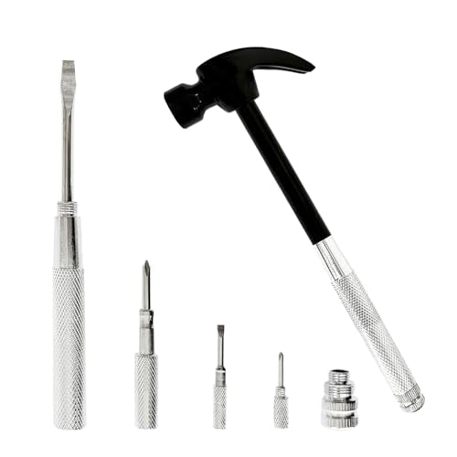 Multifunction 6 in 1 Screwdriver and Small Hammer Set, Camping Multitool Hand Tool Choice (Black) - color: Black