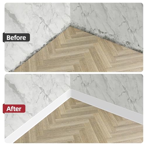 32.8Ft Vinyl Baseboard Molding Trim, Flexible Peel and Stick Wall Base with Self-Adhesive Backing, Waterproof Cove Base, Wall Protection & Floor Gap Covering, White (W:3.94'') - size: 32.8FT X 3.94 IN
