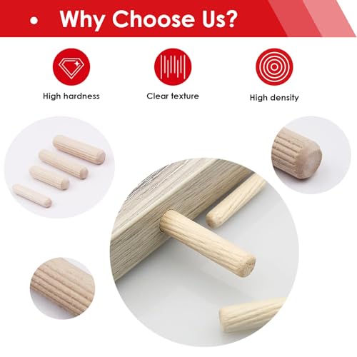 smseace 255Pcs Wooden Dowel Pins - 8 Sizes 1/4Inch 5/16Inch 3/8Inch Fluted Wooden Dowel Kit for Crafts, Furniture, Door, DIY - size: 255Pcs - 8 Sizes