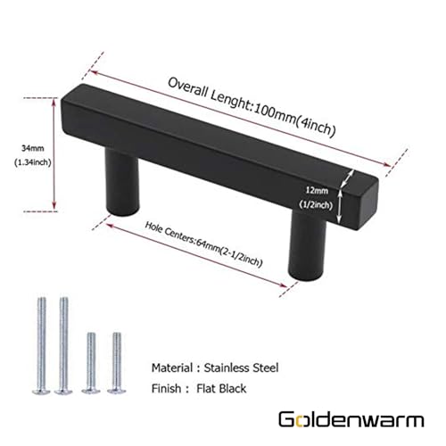 Goldenwarm 10 Pack 2-1/2 Inch Black Cabinet Handles Kitchen Drawer Pulls - color: Black, size: 2-1/2 Inch Hole Center