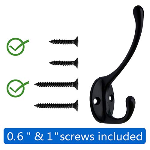 IBosins 10 Pack Black Double Coat Hooks No Rust Hooks for Coat, Scarf, Bag - color: Black