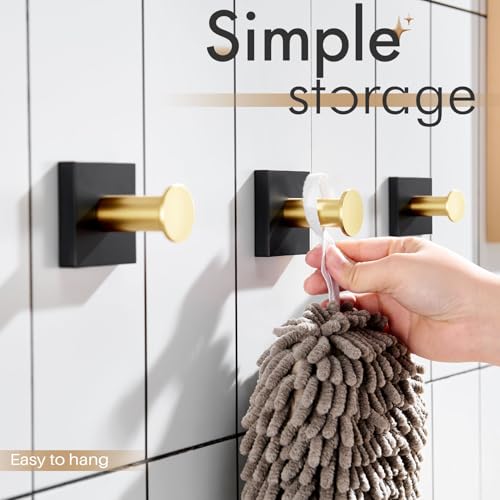 KOKOSIRI Robe Hooks Bath Towel Hooks for Wall Closet Kitchen Hanging Towels Bathroom Hardware Black with Gold Stainless Steel 3 Pack, B1016GDK-P3 - color: Black Gold, size: 3 Pack