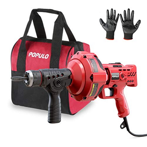POPULO 120V Corded Electric Drain Snake Auger, 23Ft Auto-Feed with GFCI