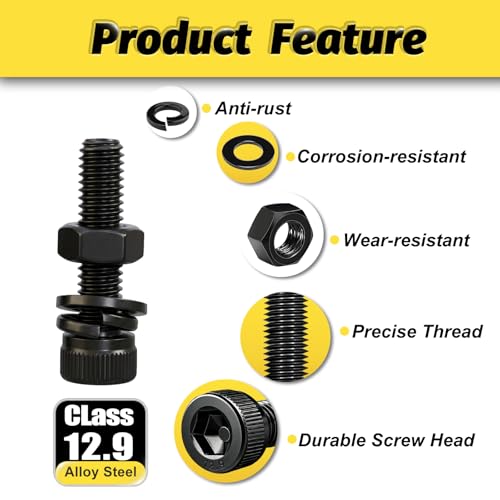 KADRICK 205PCS M5 Screws Kit,Class 12.9 Alloy Steel Hex Socket Head Cap - size: M5 205Pcs
