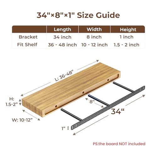 2pcs Floating Shelf Bracket Heavy Duty Decorative Floating Shelf Hardware Black Hidden Shelving Brackets for Wall,Floating Mantel Bracket for Over Fireplace (34X8X1 inch (for 1.5"-2" Thick Shelf)) - size: 34"X8"X1"