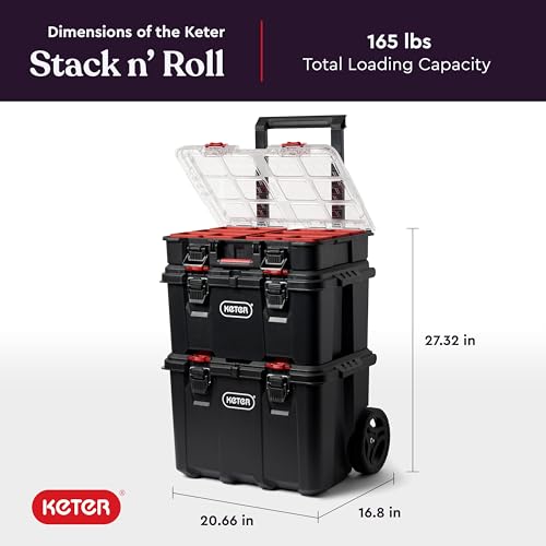 Keter Stack N Rolling Tool Box Modular Storage System 3 Piece - color: Black/Red, size: 3PC System