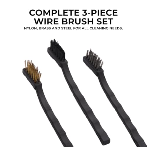 Harden 3-Piece Wire Brush Set – Professional Metal Brushes with Nylon, Steel & Brass Bristles, Heavy-Duty Bristle Brush Kit for Rust Removal, Cleaning & Detailing