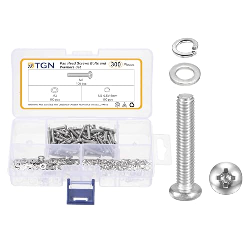 DTGN M3-0.5x16 Phillips Pan Head Machine Screw W/Washer 304 Silver 300pcs - size: M3-0.5x16mm